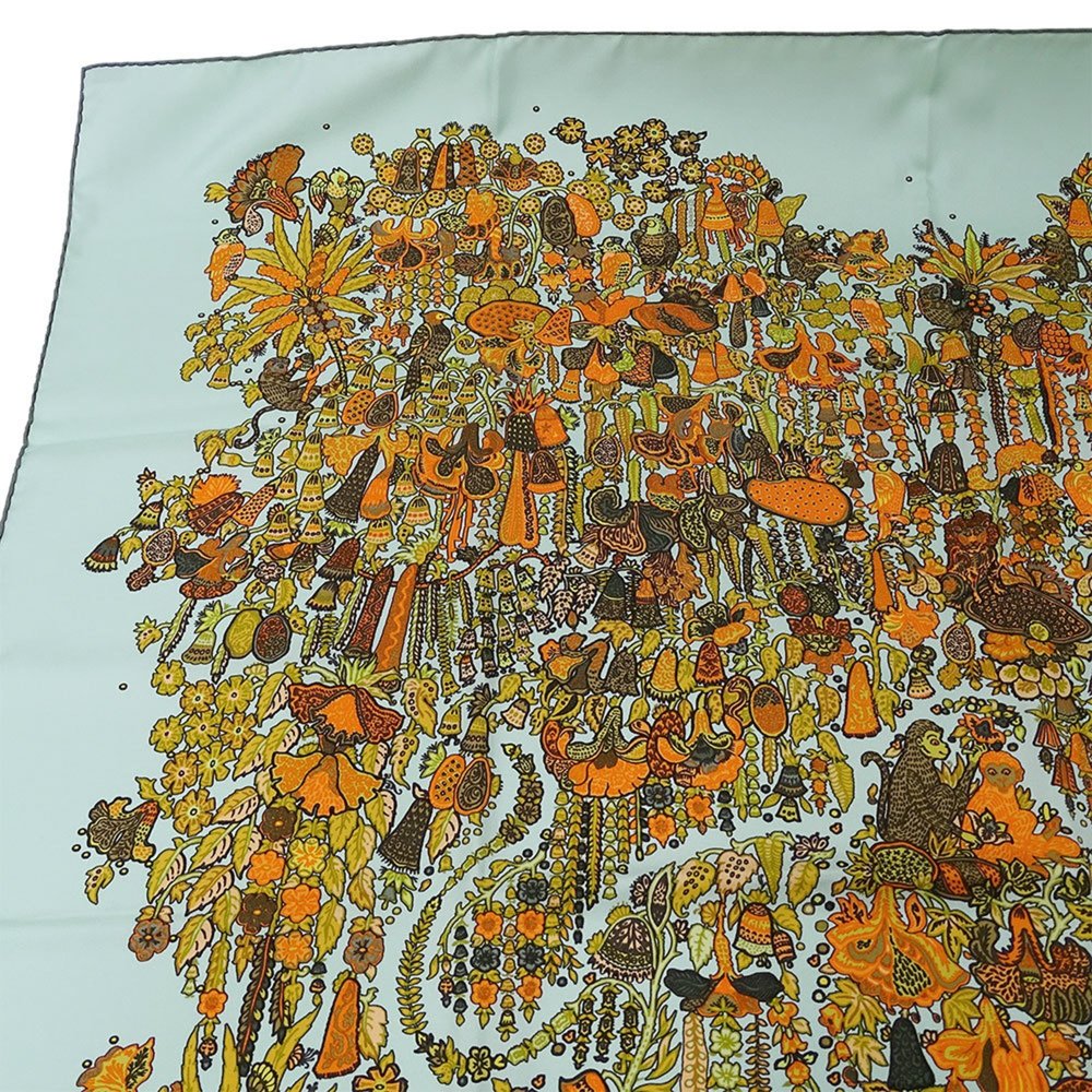 Hermes Scarf Muffler for Women Carre 90 LEGEND MOGHOLE Silk Pale Green Orange... - Picture 6 of 10